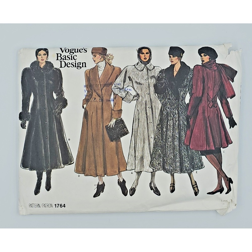 Vintage Vogue Patterns 1986 Coat Scarf Sewing 1764 Misses Size 10 UNCUT Complete